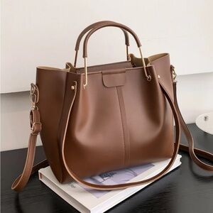 Brown Minimalist Double Handle Square Bag